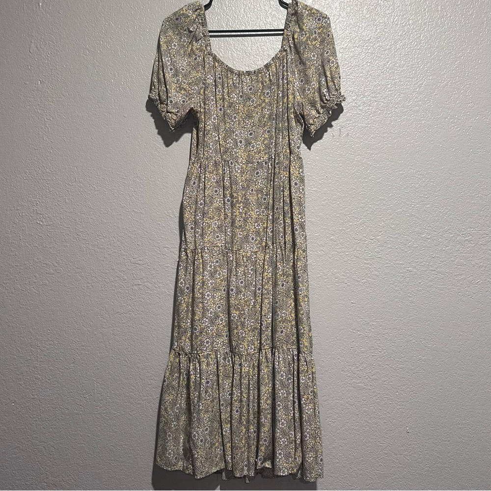 J. Crew Yellow Floral Puff-sleeve tiered midi dress - Picture 6 of 6